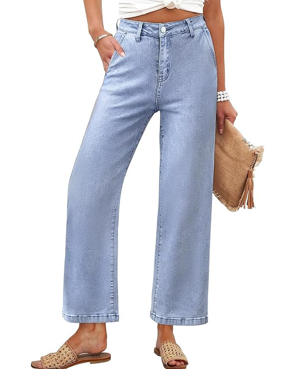 ANRABESS Wide Leg Jeans for Women High Waist Baggy Straight Stretchy Flare Cropped Denim Pants wi... | Amazon (US)