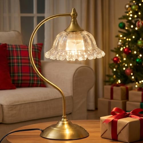 Jresioa Vintage Table Lamp for Living Room Brass Table Lamp Bedside Table Lamp Glass Flower Lamp | Amazon (US)