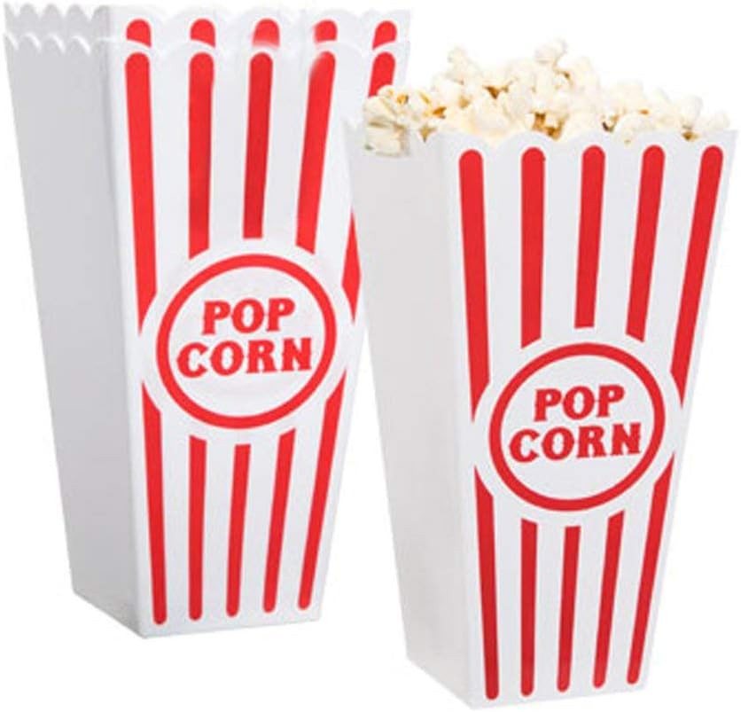Novelty Place Plastic Red & White Striped Classic Popcorn Containers for Movie Night - 7.8" Tall x 3.8" Top x 2.3" Bottom, 41oz (4 Pack) | Amazon (US)