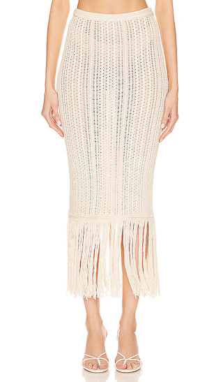 Isola Fringe Knit Skirt in Ivory | Revolve Clothing (Global)