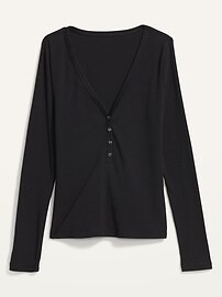 Fitted Long-Sleeve Rib-Knit Henley Top for Women | Old Navy (US)