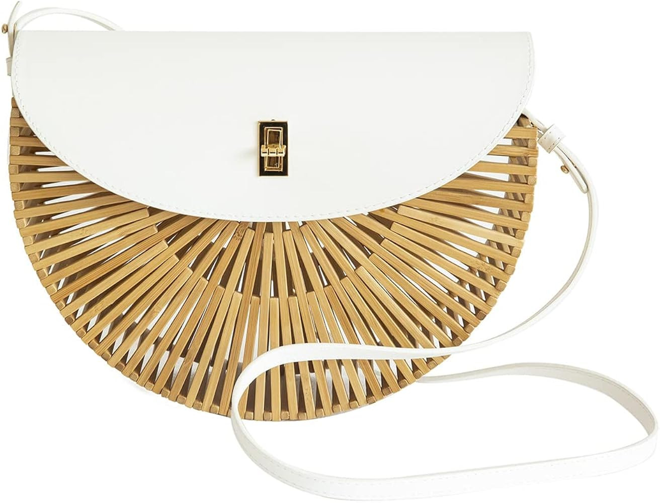 RULER TRUTH Handwoven Round Bamboo Bag Natural Shoulder Bag with Leather Straps Women's Handmade ... | Amazon (US)