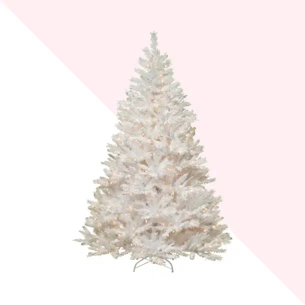 Glittery White Artificial Fir Christmas Tree with Lights | Wayfair North America
