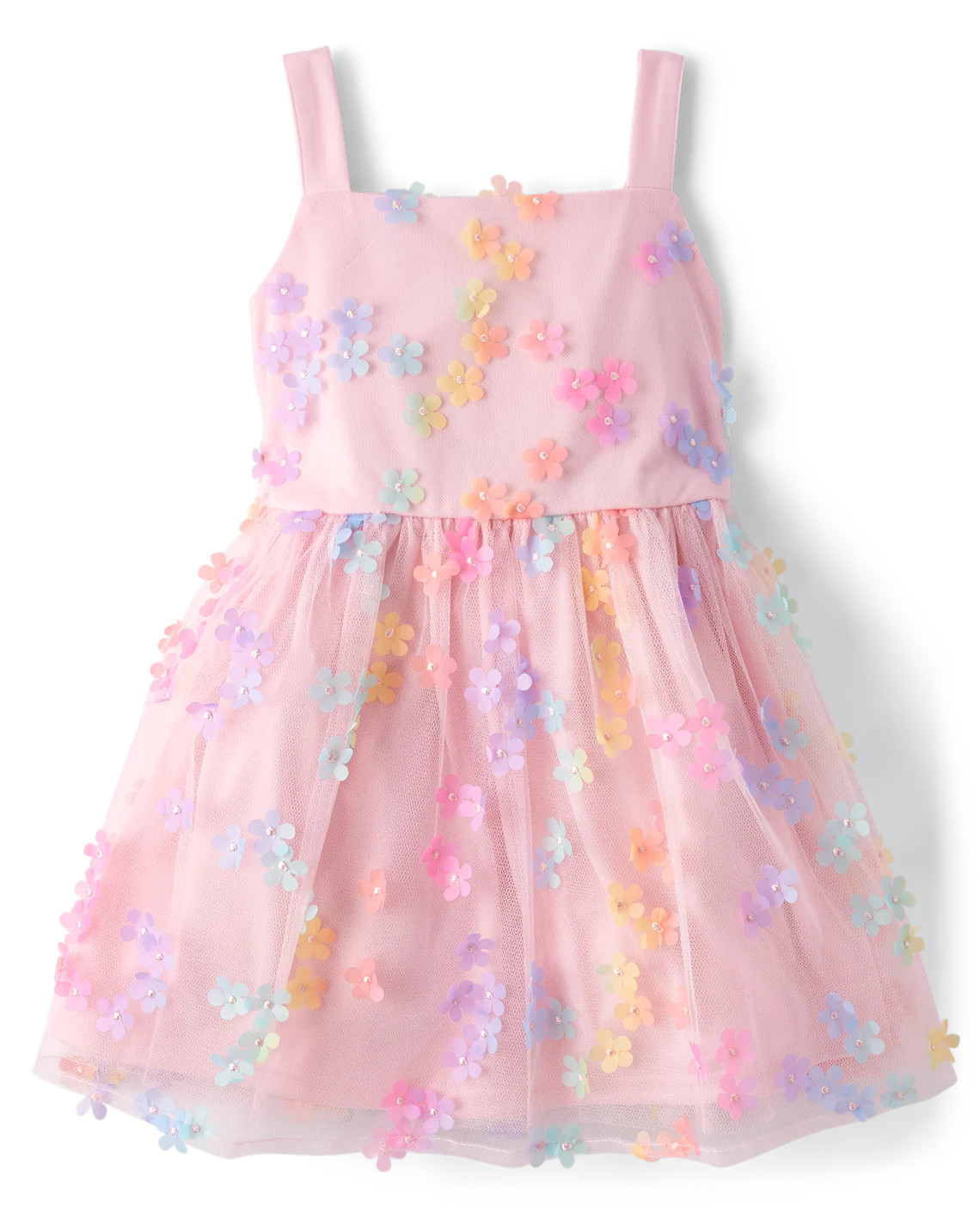 Girls Rainbow 3D Floral Mesh Fit And Flare Dress - pink | The Children's Place