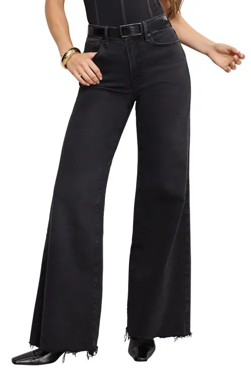 Good American Soft-Tech Good Waist Palazzo Wide Leg Jeans in Black391 at Nordstrom, Size 0 | Nordstrom