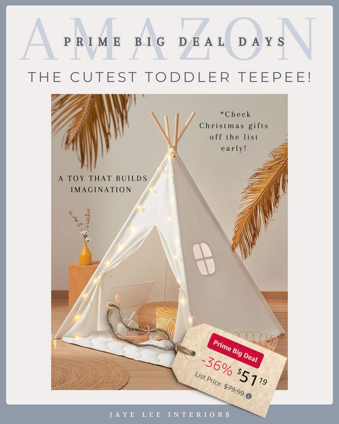 My boys have had hours of fun in this little Toddler Teepee, and I love to style it with cozy pillows, blankets and twinkle lights each season! 
MOM HACK: we use a plush pet bed (brand new, never used for the dog), covered with a crib sheet to keep the base legs in place and provide a cozy lounging surface on the floor. It works perfectly!
#toddlergiftideas #playroomstyling #neutraltoys #boysroom #nurserydesignideas #toddlerchristmasgifts #jleeinteriors #AmazonPrimeBigDeal 

 #LTKHome #LTKSaleAlert #LTKKids