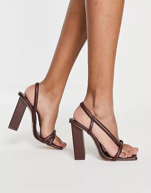 Public Desire Everly block heel twist sandals in brown | ASOS | ASOS (Global)