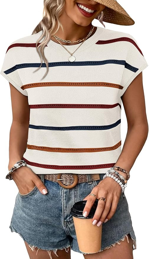 WIHOLL Womens Lightweight Sweater Spring Summer Outfits Cap Sleeve Hollow Out Knit Fashion Clothi... | Amazon (US)