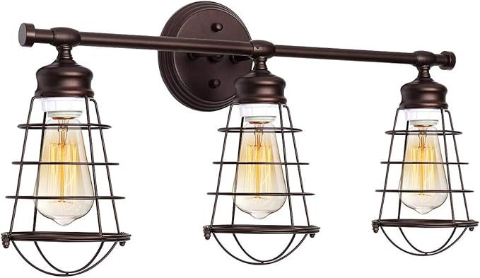 KingSo 3 Light Bathroom Vanity Light Fixture, Industrial Wire Cage Wall Sconces Rustic Farmhouse ... | Amazon (US)