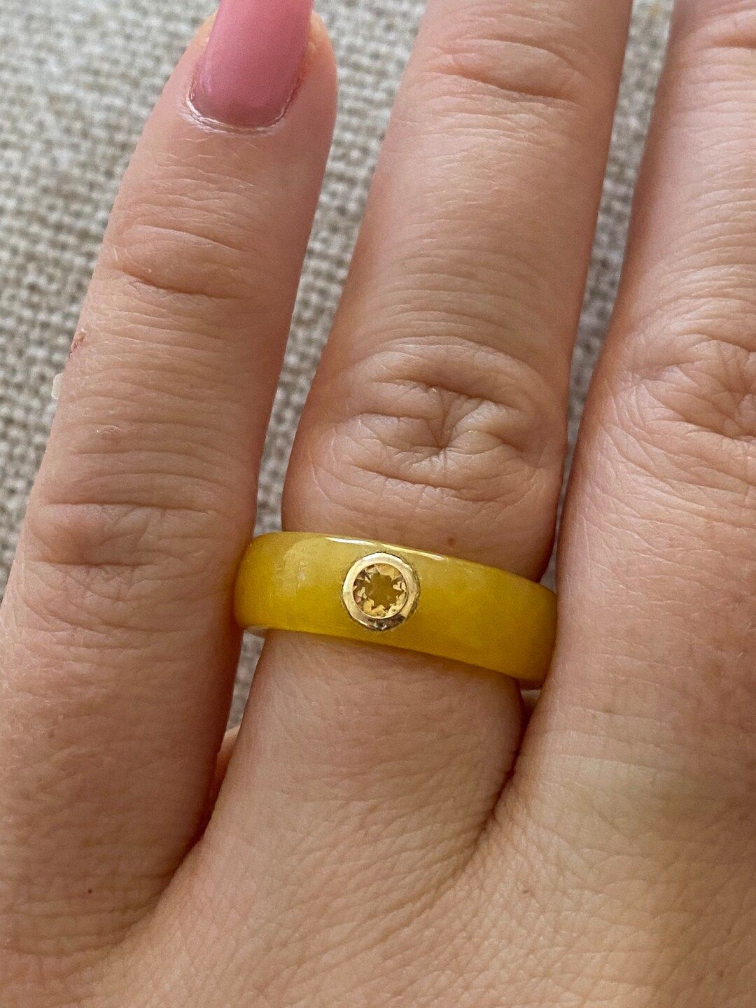 14K Vintage Yellow Jade Ring Bezel Set Citrine Center Stone Size 7 | Etsy (US)