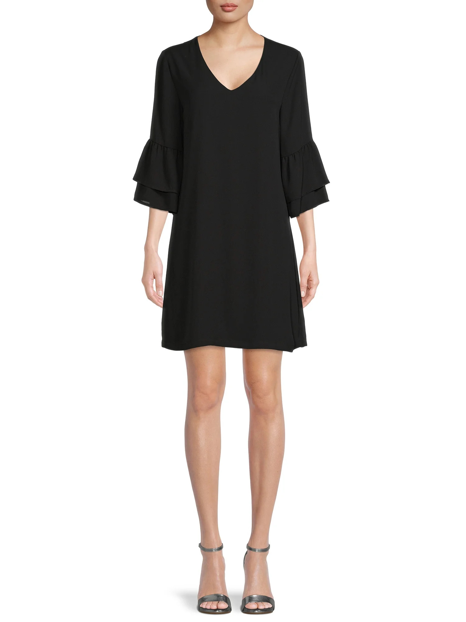Nine.Eight Womens V-Neck Flounce Sleeve Shift Dress | Walmart (US)