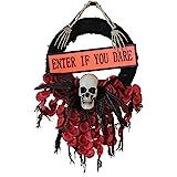 Haunted Hill Farm 25.5 in. Hanging Wreath with Skull, Flowers, and Feathers | Purple Lighted Eyes |  | Amazon (US)