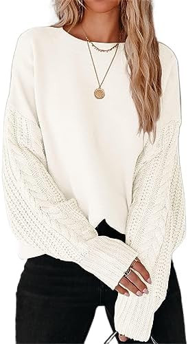 ZESICA Women's 2026 Spring Long Sleeve Crew Neck Solid Color Cable Knit Chunky Casual Oversized P... | Amazon (US)
