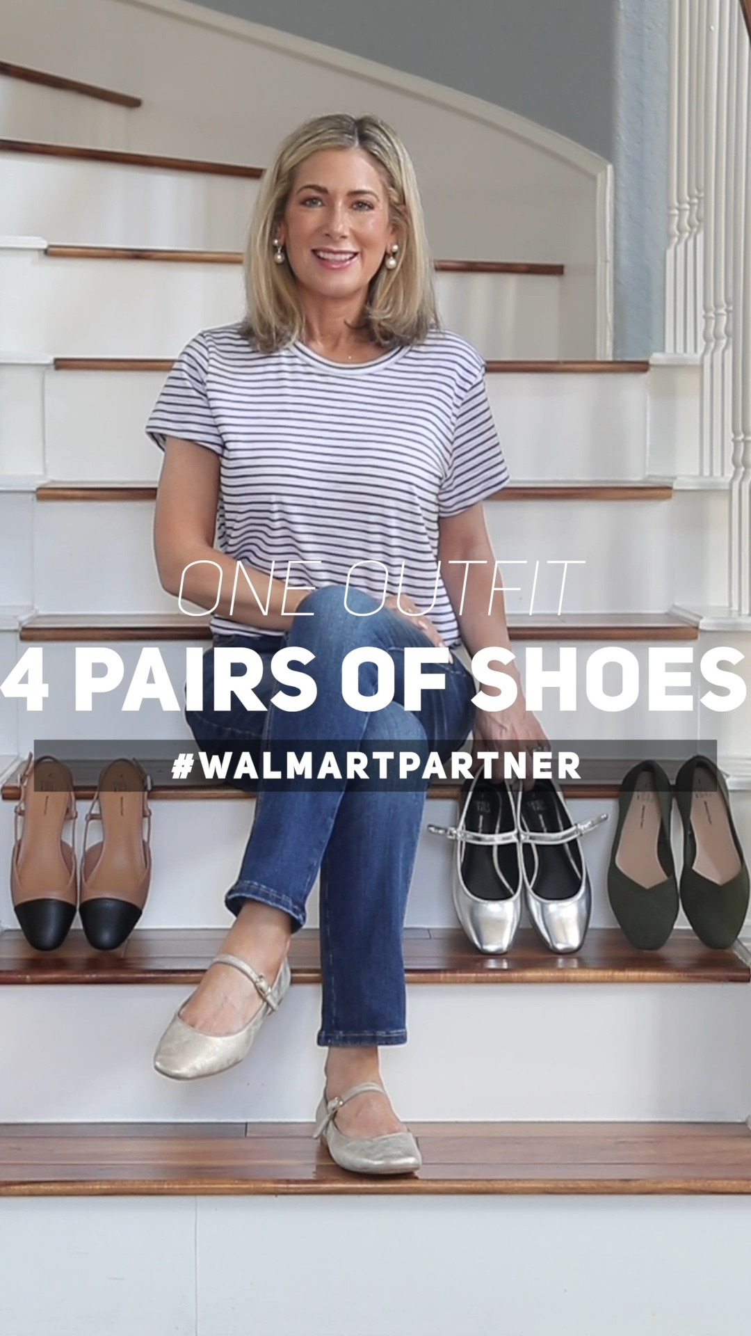 #walmartpartner I wanted to take a basic outfit from @walmartfashion and show you how something as easy as changing up your shoes can change the whole feel of the look. Note on the shoes-they all have memory foam insoles, run true to size and most importantly, are comfortable! Wearing a size small in the tee, size 2 in the jeans, and XS in the blazer & sweatshirt. 

#walmartfashion #casualoutfit #realoutfits #casualstyle #fashionover40 #fashionover50 

#LTKShoeCrush #LTKOver40 #LTKVideo