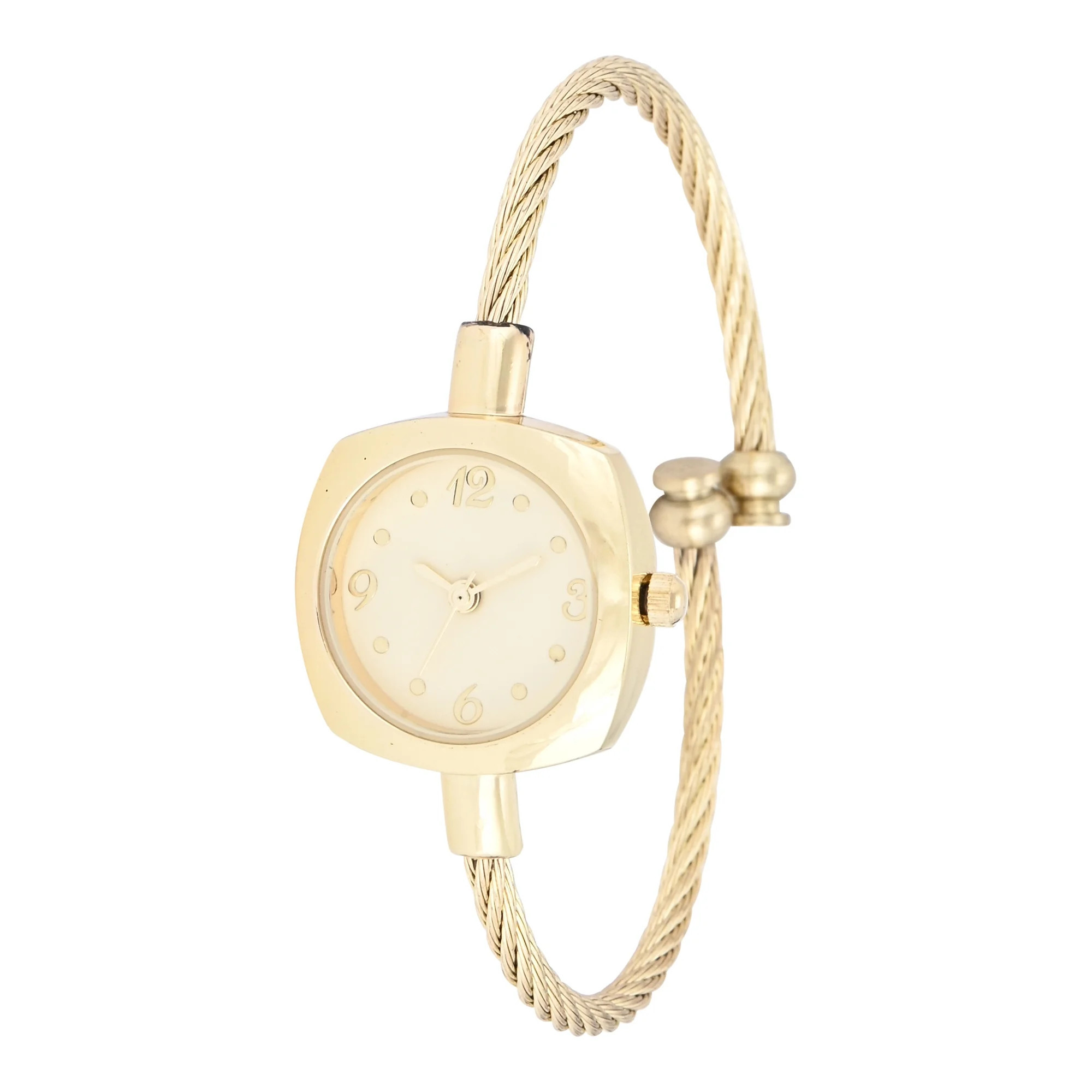 No Boundaries Adult Female Goldtone Petite Cushion Case Watch with Cable Bracelet Cuff. | Walmart (US)
