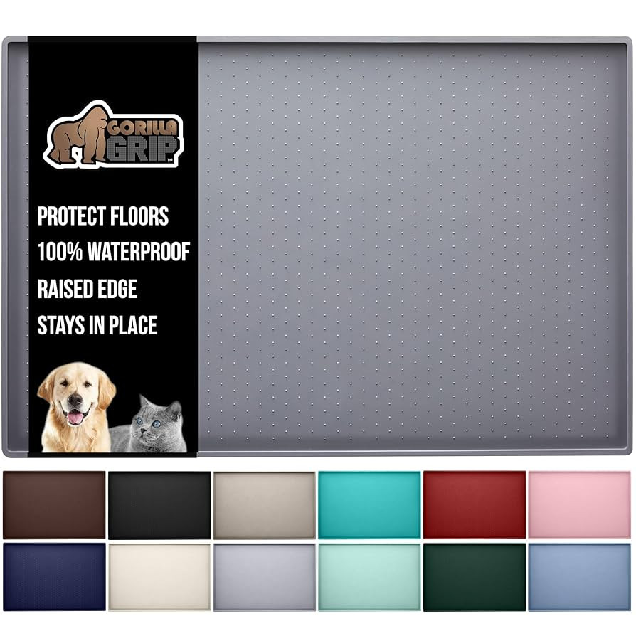GORILLA GRIP 100% Waterproof Raised Edge BPA Free Silicone Pet Feeding Mat, Dog Cat Food Mats Con... | Amazon (US)