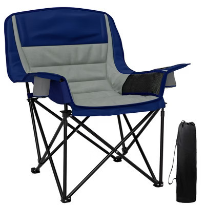 Outsunny Camping Chair for Adults, Portable Folding Camping Chair w/ Side Pockets, Cup Holders, Carry Bag for Backyard, Fishing & Sports, Light Gray | Target