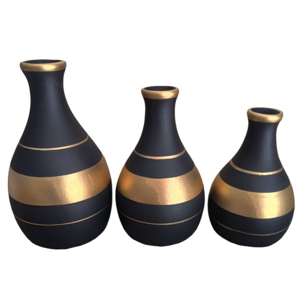 Kit Trio 3 Vasos Ceramica Enfeite Decorativo Centro De Mesa Sala Enfeite Rack Sala Preto | Shopee (BR)
