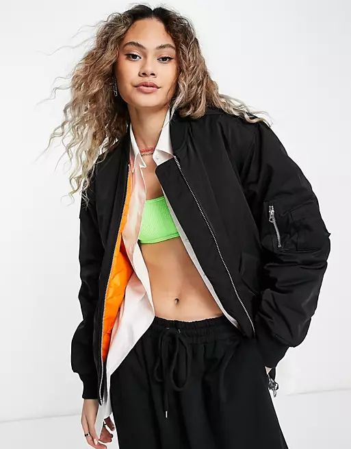 Weekday City recycled polyester bomber jacket in black | ASOS (Global)