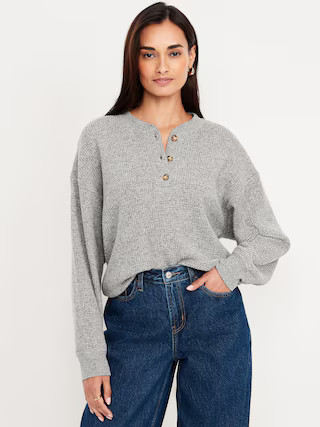 Oversized Cozy Waffle Henley Top | Old Navy (US)