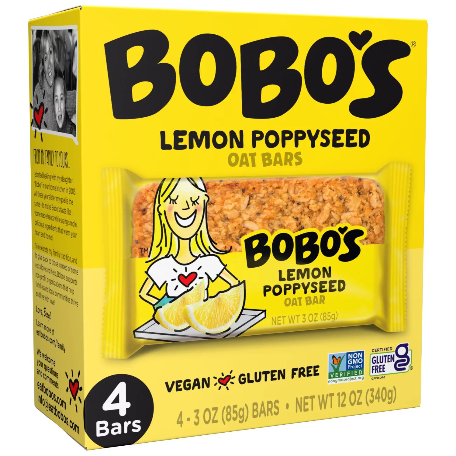 Bobo's Oat Bars, Lemon Poppyseed, 4 Pack of 3 oz bars | Walmart (US)