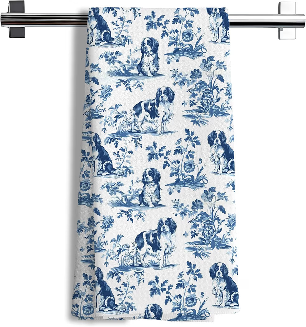 Chinoiserie Cavalier King Charles Spaniel Kitchen Towels, Blue and White Floral Cavalier Spaniel ... | Amazon (US)