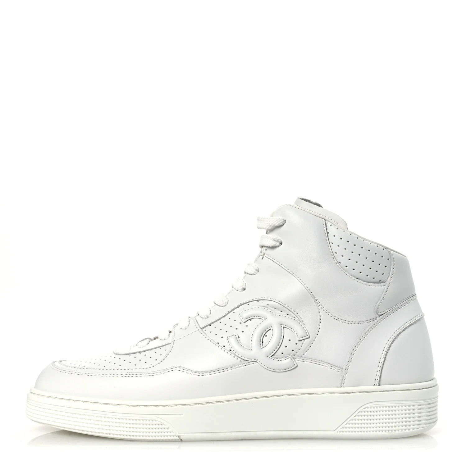 Calfskin CC High Top Sneaker 45 White | FASHIONPHILE (US)