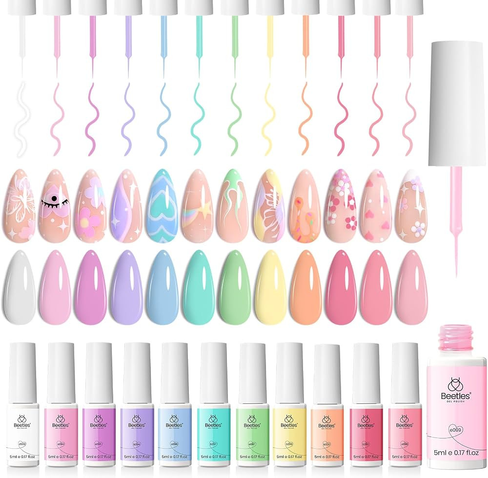 beetles Gel Polish Set, 12 Colors Sheer Pink Nude Blue Purple White Yellow Orange Lavender Gel Po... | Amazon (US)