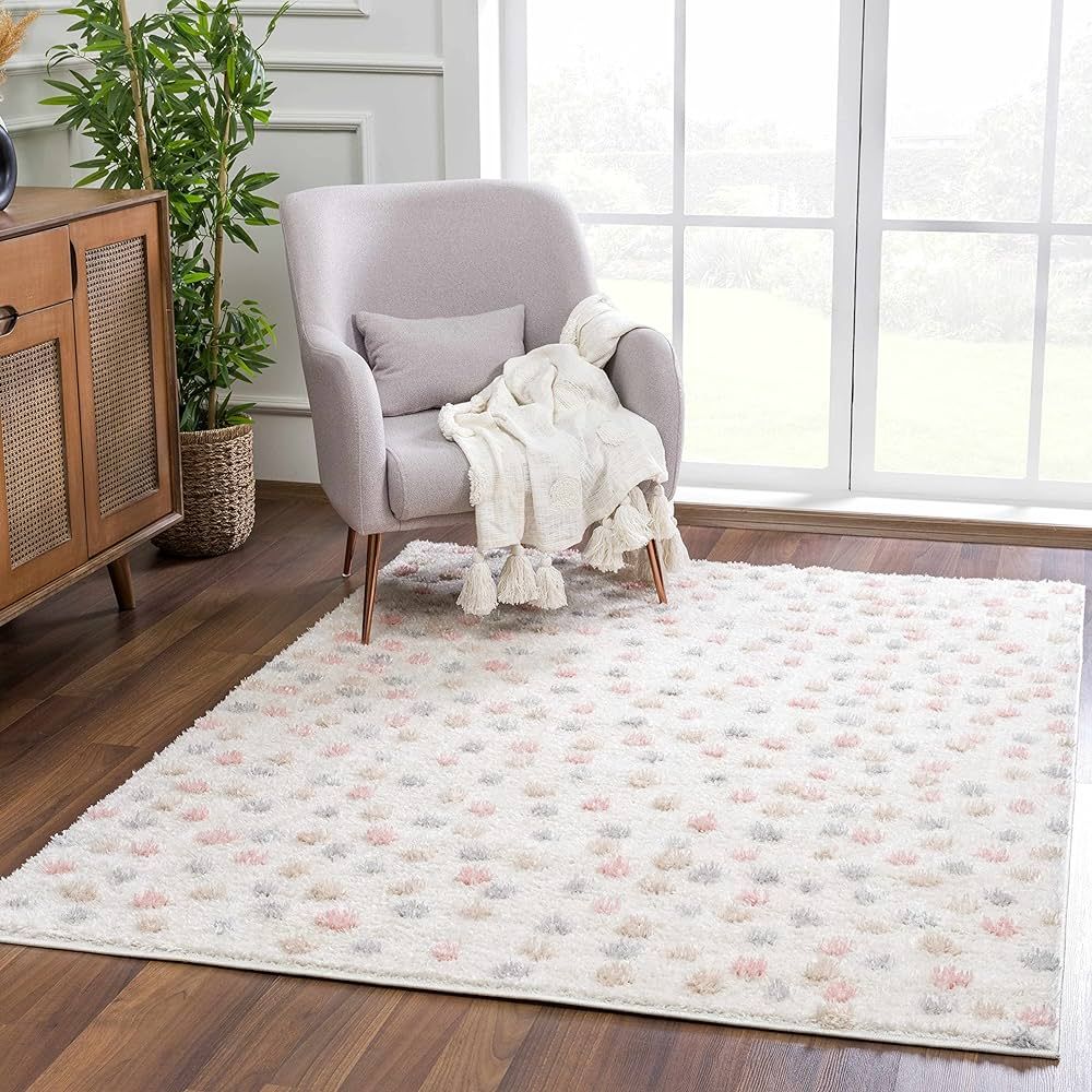 Hauteloom Tilos Dalmatian Living Room Bedroom Nursery Shag Area Rug - Shaggy Carpet - Dot Pattern... | Amazon (US)