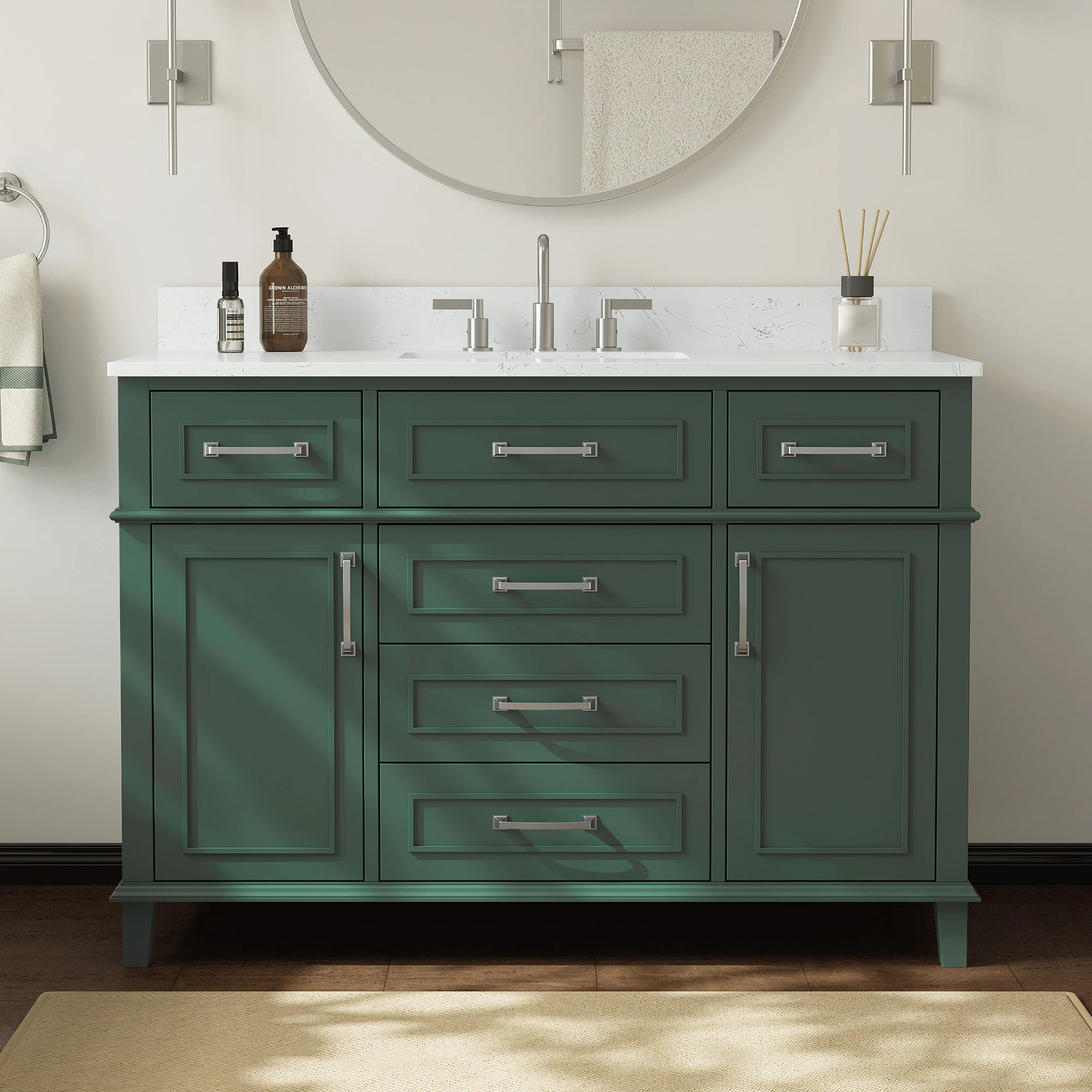 DELUXE LIVING Neo 48-in Sea Green Undermount Single Sink Bathroom Vanity with Carrara White Engineered Stone Top | V24026-48SG | Lowe's