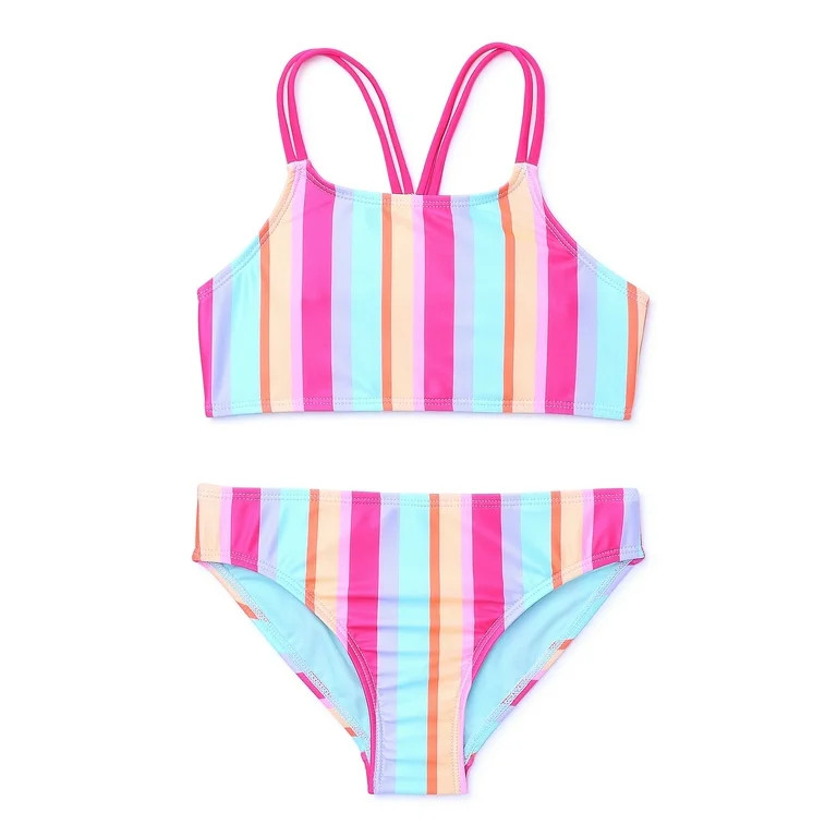 Wonder Nation Girls Ladder Back Stripe Bikini Swimsuit with UPF 50, Sizes 4-18 & Plus | Walmart (US)
