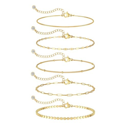 MBW 14K Gold Plated Bracelet for Women Trendy Bracelets Waterproof Bracelet Set Stack Simple Cute Jewelry Minimalist Simple Small Thin for Women Gifts | Amazon (US)