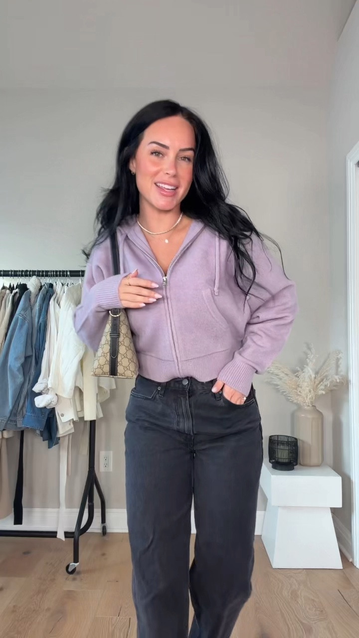 OOTD 💜 Obsessed with this gorgeous sweater zip up paired with black denim and the comfiest slide-ons. Easy, elevated, and perfect for running around but still feeling put together. I will have my outfit 🔗 on my LTK in the outfit inspo section! 

My sizing 5’7, 145lbs, 32dd
I’m wearing size small tops, size 26 jeans 


#LTKU #LTKgrwm #LTKootd