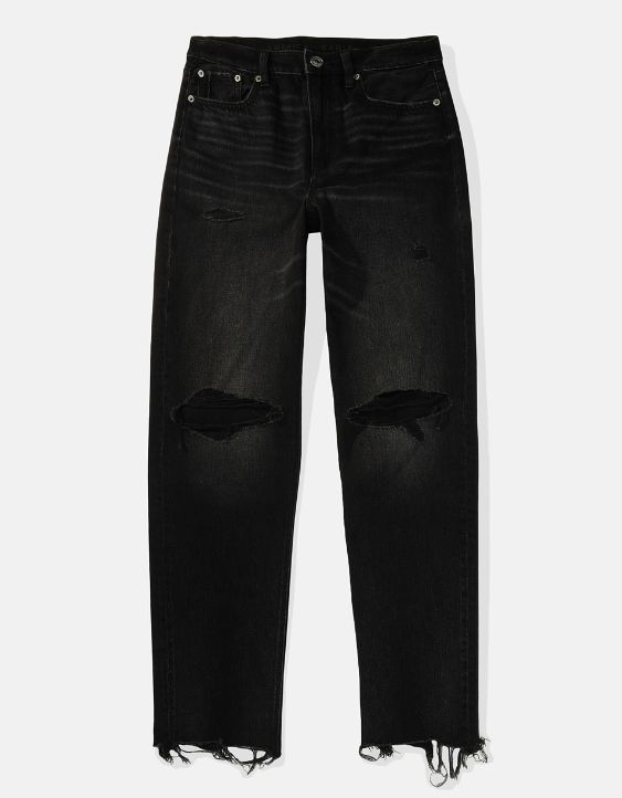 AE Strigid Ripped Super High-Waisted Baggy Straight Jean | American Eagle Outfitters (US & CA)