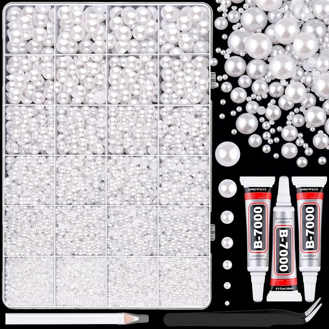 14000Pcs Flatback Pearls for Crafting (White), Assorted Size 2/3/4/5/6/8/10mm Half Pearl Bead Gem... | Amazon (US)