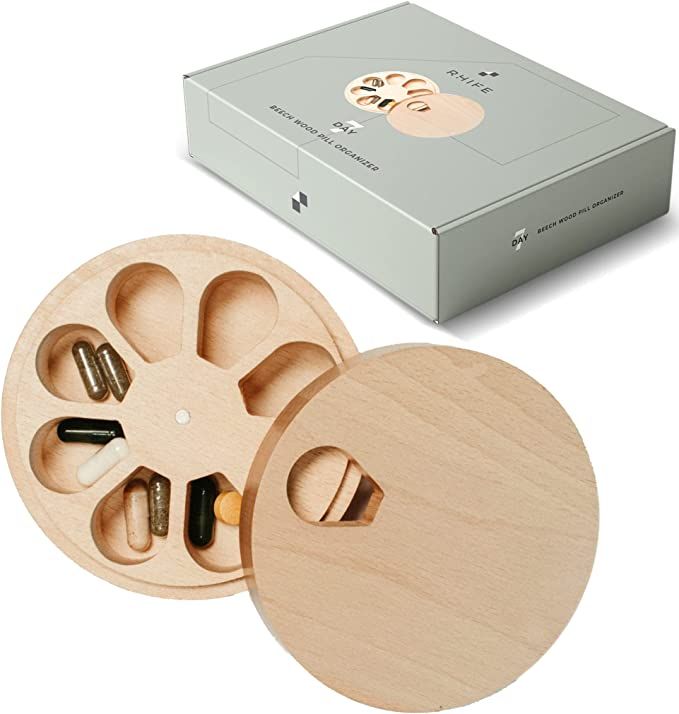 Rhife Pill Hive - Weekly Pill Organizer - Weekly Wooden Vitamin Organizer, Pill Container 7 Day M... | Amazon (US)