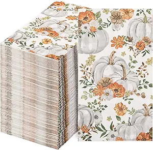 Nervure 100PCS Thanksgiving Paper Napkins - Disposable Thanksgiving Pumpkin Napkins with Flower -... | Amazon (US)