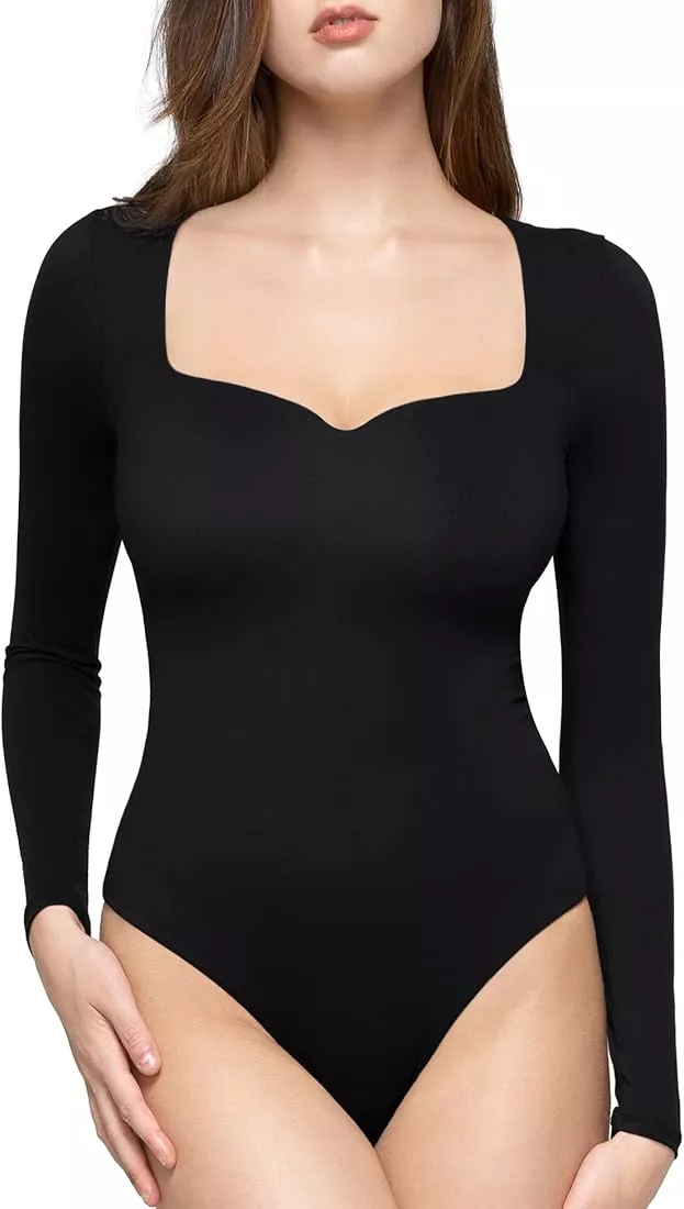  PUMIEY Bodysuit for Women Long Sleeve Bodysuit Shirts