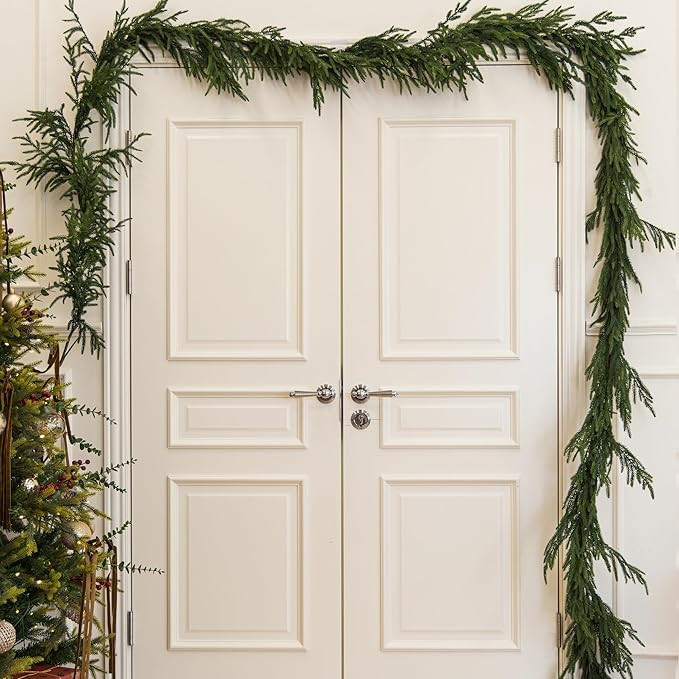 MISSPIN 14FT Artificial Norfolk Pine Garlands, Real Touch Winter Pine Garland, Green Artificial G... | Amazon (US)