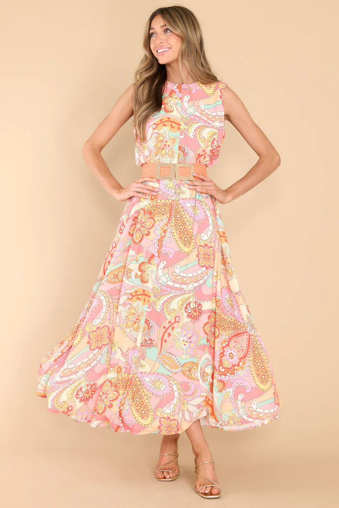 Like Fine Art Peach Pink Multi Print Maxi Dress | Red Dress 