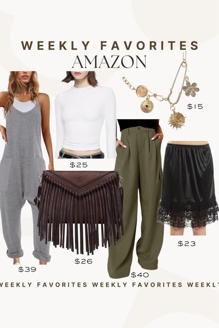 Our favorites from Amazon last week! 

Amazon, amazon fashion, paper clip necklace, fringe purse, lace slip, white long sleeve, spring style, 

#LTKmidsize #LTKSeasonal #LTKstyletip