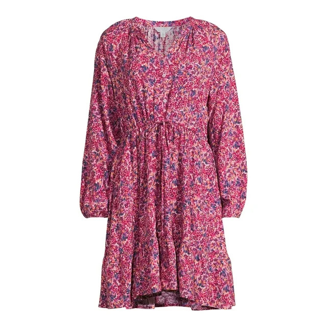Time and Tru Women's Long-Sleeve Mini Dress with Drawstring, Sizes S-XXXL | Walmart (US)