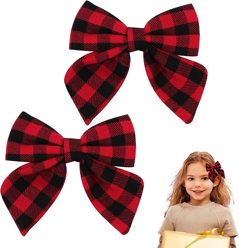 Buffalo Plaid Christmas Hair Bows Clips - 2Pcs Christmas Hair Bows for Girls Large Bow Checkered ... | Amazon (US)