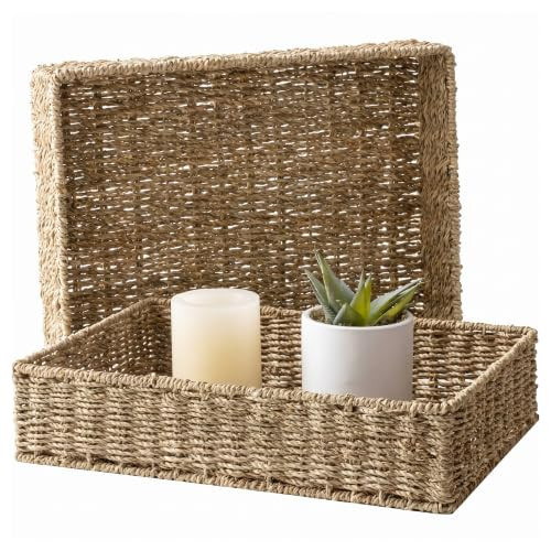 StorageWorks Large Seagrass Tray for Bathroom, Seagrass Storage Baskets for Shelves, Handwoven Natural Wicker Baskets for Organizing, 2-Pack | Amazon (US)