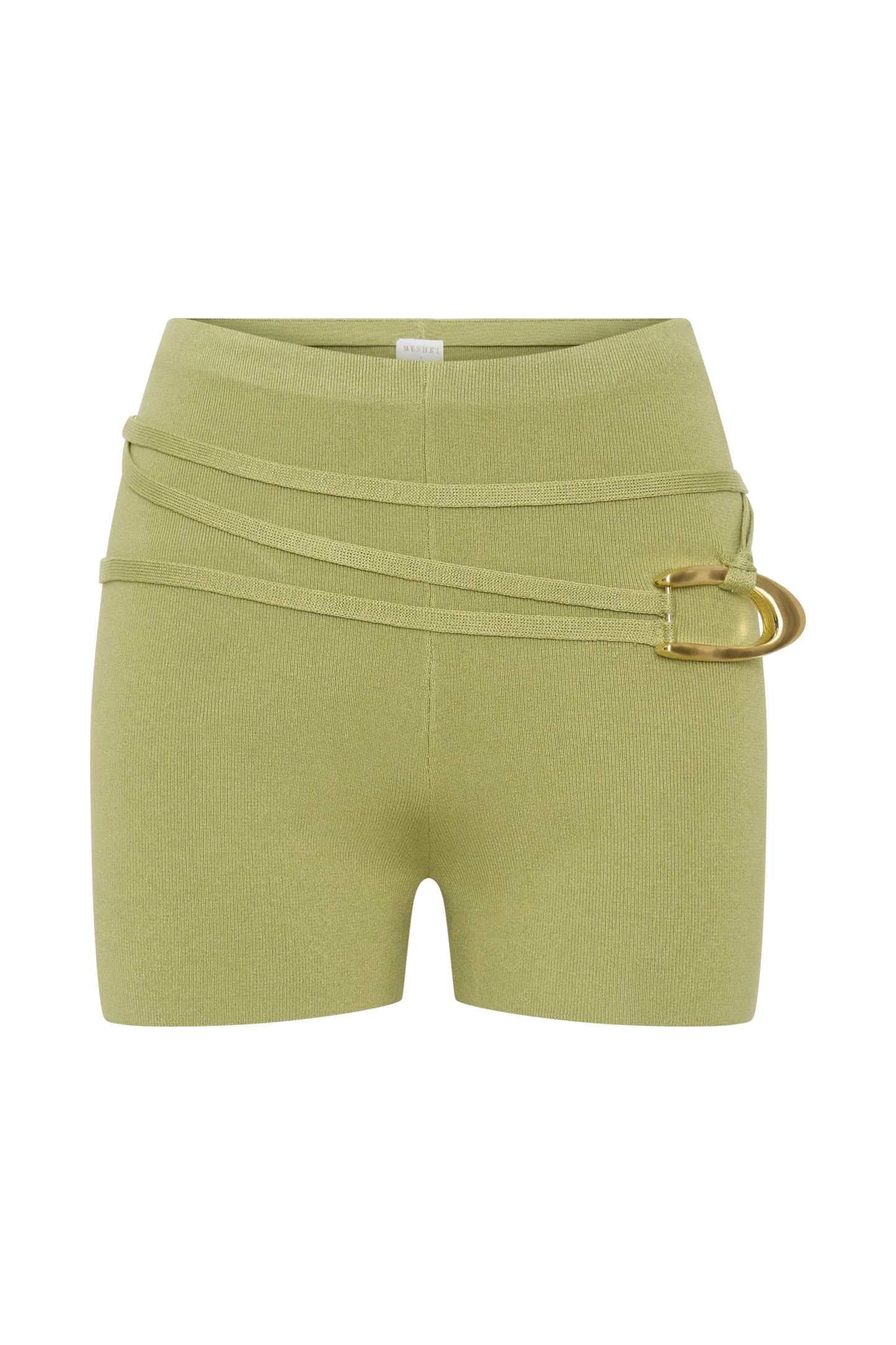 Mini Knit Shorts With Belt - Light Olive | MESHKI US