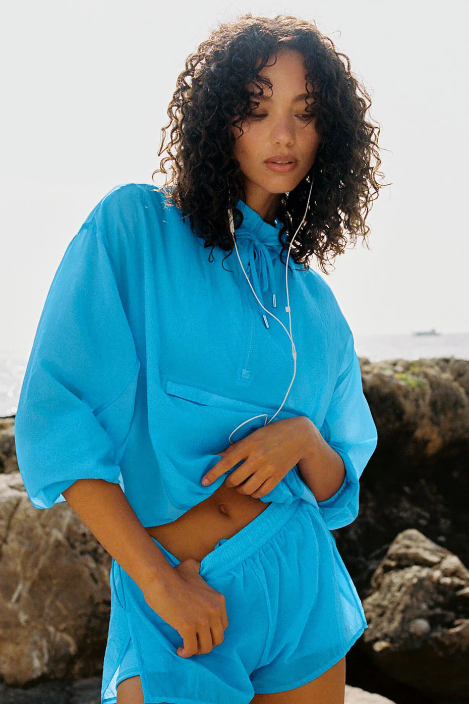 ALO | 1/4 Zip Go Time Pullover Top in Azure Blue, Size: Small | Alo Yoga