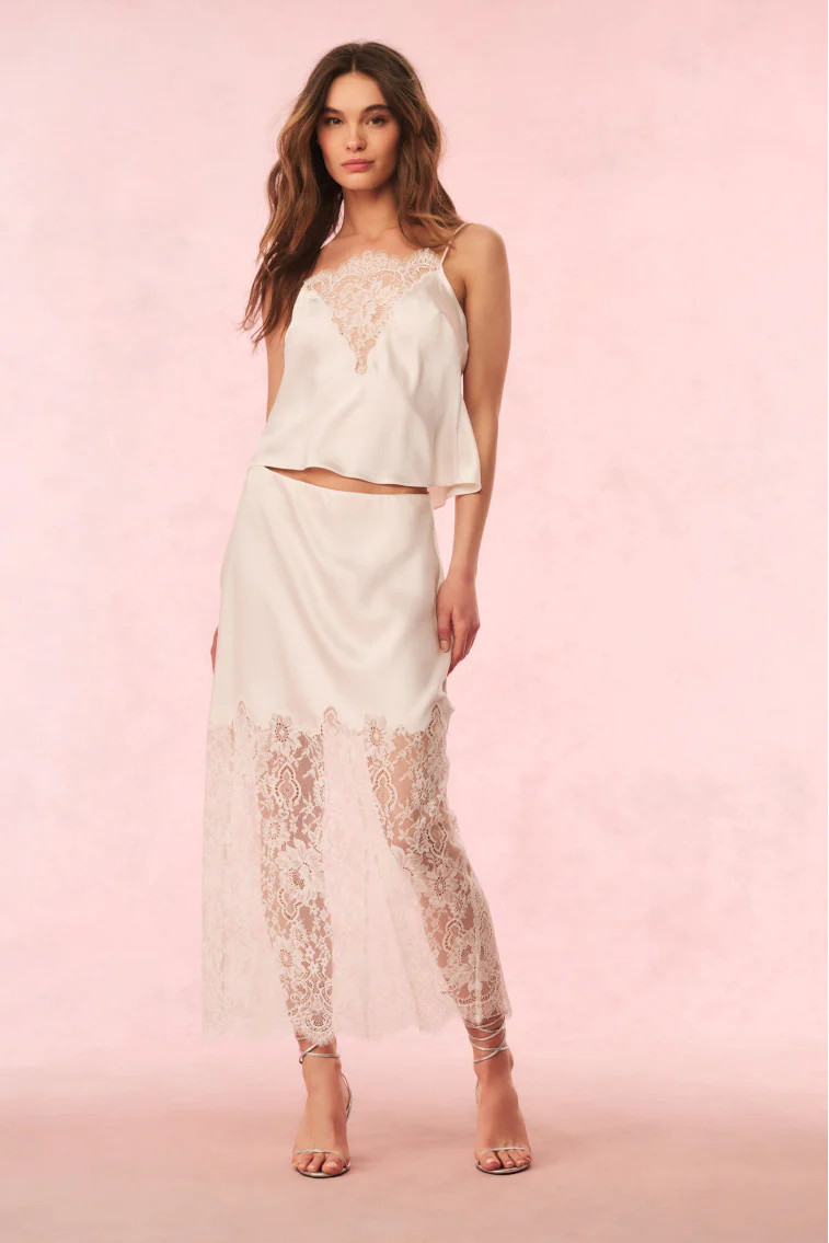 Ilene Satin Lace Maxi Skirt | LoveShackFancy