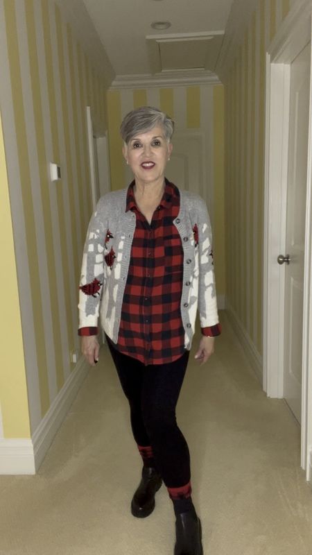 
Are you a fan of cozy but cute 🥰 looks for errands?  (Share this post with your friend who loves ❤️cardinals!)I had a long 😳 dental appointment so I wanted to be warm and comfy. But also cute! Take this @talbotsofficial winter cardigan (S), an @llbean check flannel shirt (S), @amazonfashion lysse leggings and @amazon check socks.  Lastly, I added black chukka boots! Done ✅

#LTKSeasonal #LTKshoecrush #LTKsalealert