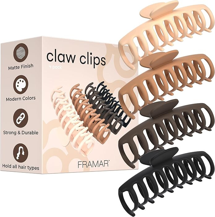 FRAMAR Extra Large Claw Clips For Thick Hair – Hair Claws Pack, Large Hair Clips For Thick Hair... | Amazon (US)