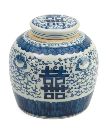 Porcelain Blooming Double Happiness Jar With Lid | Marshalls